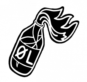 Bandlogo - Oel "Brennende Flasche / Molli mit dem Label Øl
